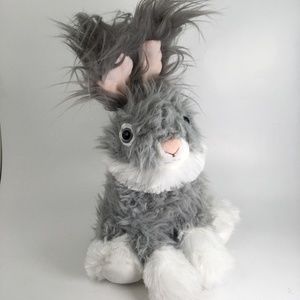 14" Angora Bunny Rabbit Plush Stuffed Animal 14" Gray White Fuzzy Shaggy EASTER